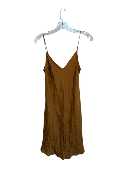 Dannijo Size M Bronze Silk Spaghetti Strap V Neck Mini Dress Bronze / M