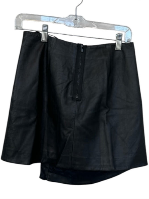 Tibi Size 2 Black Leather Cut Outs Back Zip Mini Skirt Black / 2