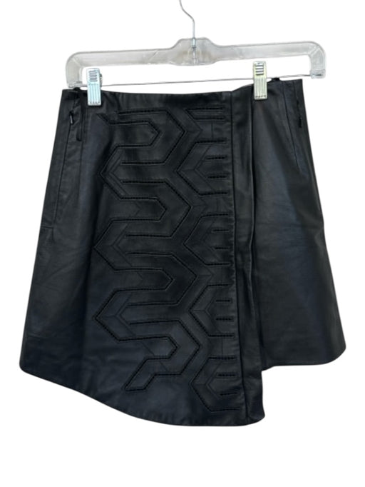 Tibi Size 2 Black Leather Cut Outs Back Zip Mini Skirt Black / 2