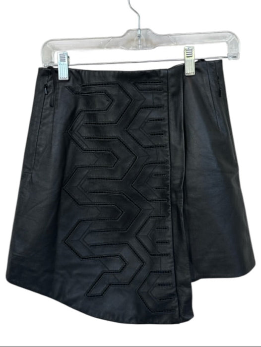 Tibi Size 2 Black Leather Cut Outs Back Zip Mini Skirt Black / 2