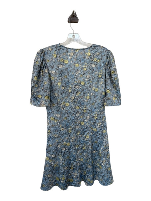 Ganni Size 38 Blue & Yellow Recycled Polyester Blend Short Sleeve Roses Dress Blue & Yellow / 38