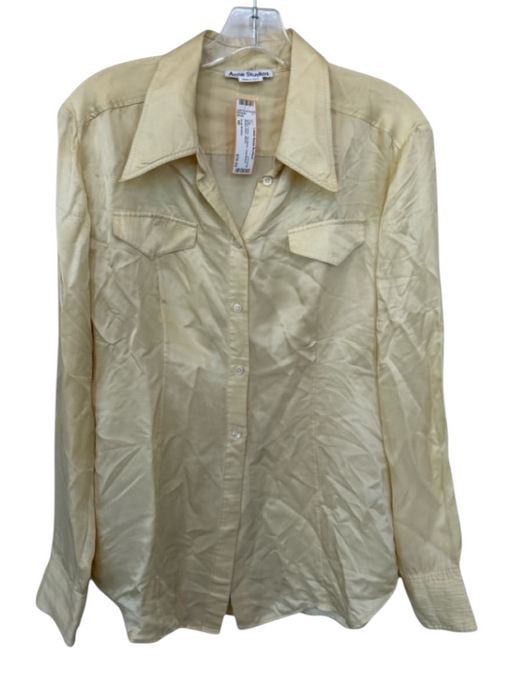 Acne Studios Size 40 Butter Yellow Silk Blend Long Sleeve Button Down Top Butter Yellow / 40
