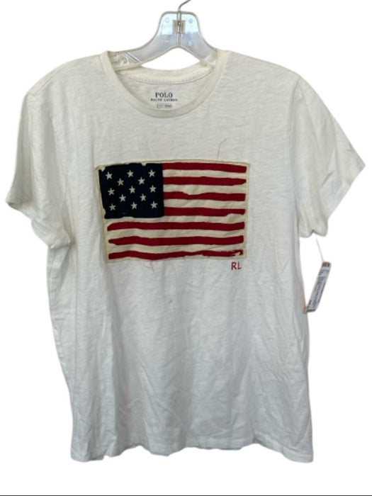Polo Ralph Lauren Size L White Red & Blue Cotton Embroidered American Flag Top White Red & Blue / L