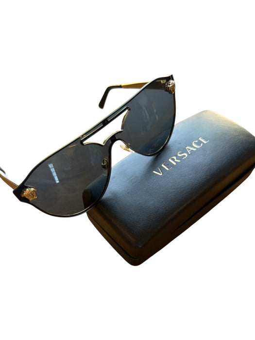 Versace Black & Gold Metal Gold hardware Sunglasses Black & Gold