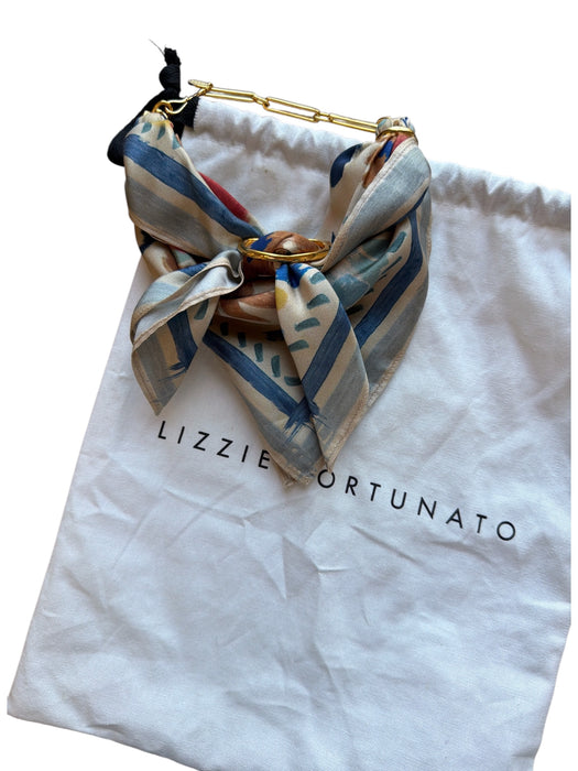 Lizzie Fortunato Taupe & Blue Silk Scarf Detail Chain Necklace Taupe & Blue