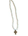 Cream & Gold Wood Beads Cross Pendant Mid Length Necklace Cream & Gold