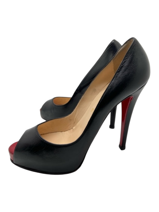 Christian Louboutin Shoe Size 39.5 Black Leather Peep Toe High Heel Pumps Black / 39.5