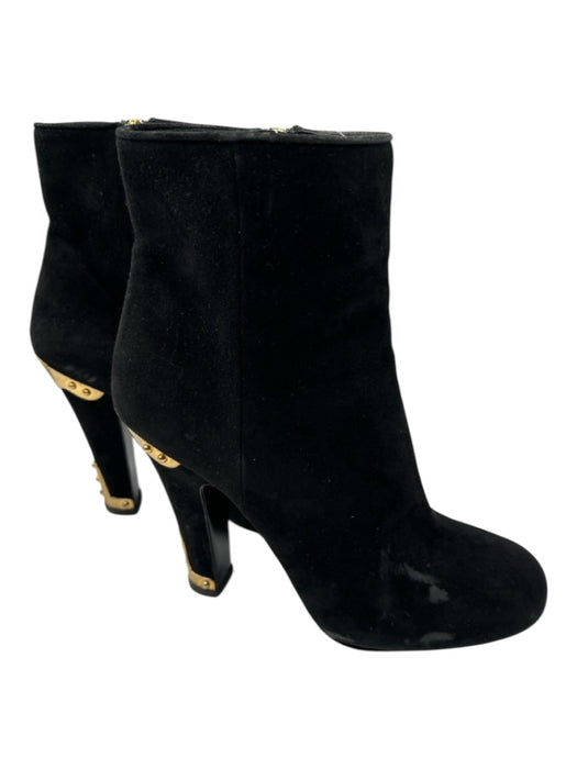 Prada Shoe Size 40 Black Suede Square Toe Inner Side Zip Gold Hardware Booties Black / 40