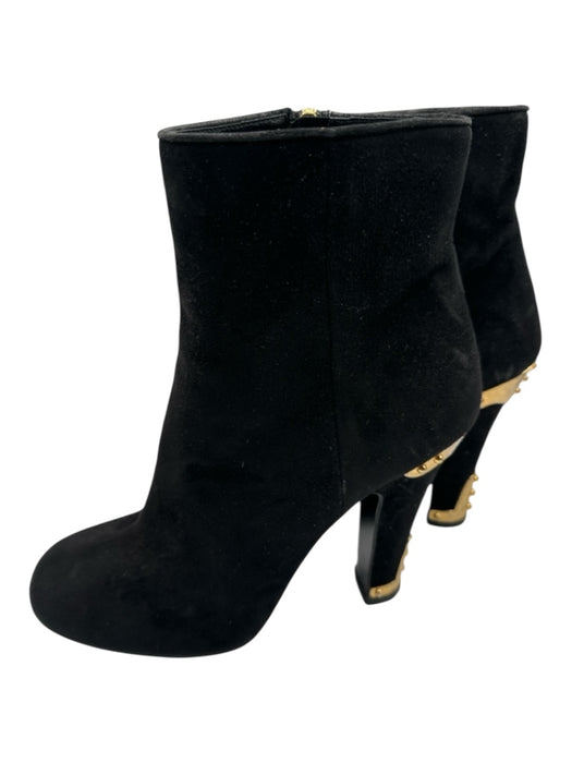 Prada Shoe Size 40 Black Suede Square Toe Inner Side Zip Gold Hardware Booties Black / 40