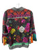 Alice & Olivia Size S Black Multi Cotton Blend Bell Sleeve Floral Abstract Top Black Multi / S