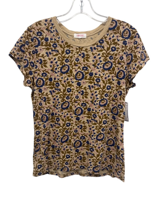 Goldie Lewinter Size M Brown & Blue Pima Cotton Floral short sleeve Top Brown & Blue / M