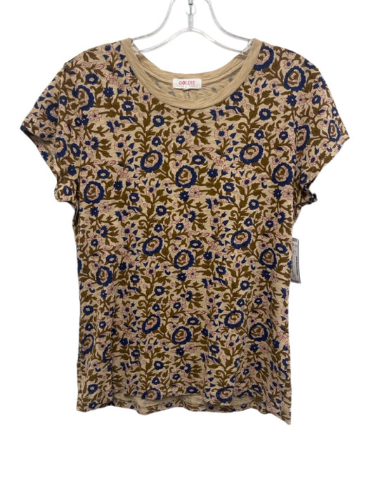 Goldie Lewinter Size M Brown & Blue Pima Cotton Floral short sleeve Top Brown & Blue / M