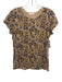 Goldie Lewinter Size M Brown & Blue Pima Cotton Floral short sleeve Top Brown & Blue / M