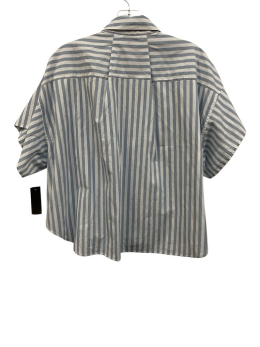 Rag & Bone Size M White & Blue Cotton Striped Short Sleeve Button Front Top White & Blue / M