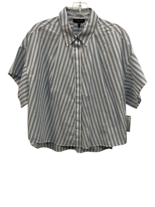 Rag & Bone Size M White & Blue Cotton Striped Short Sleeve Button Front Top White & Blue / M