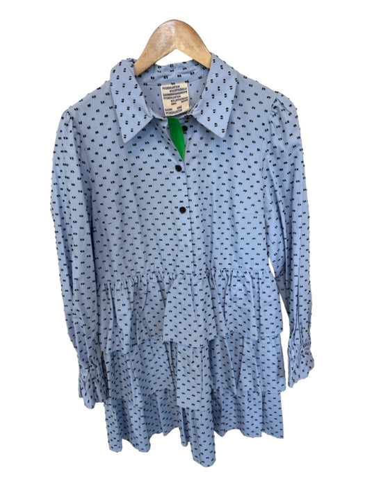 Pferdgarten Size 40 Blue & Black Cotton Long Sleeve dots Ruffles Dress Blue & Black / 40