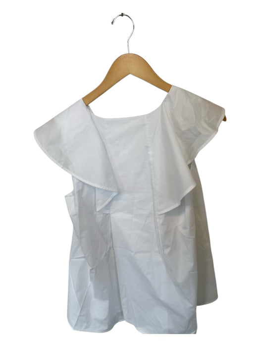 Meimeij Size 40 White Cotton Sleeveless Ruffles V Neck Top White / 40