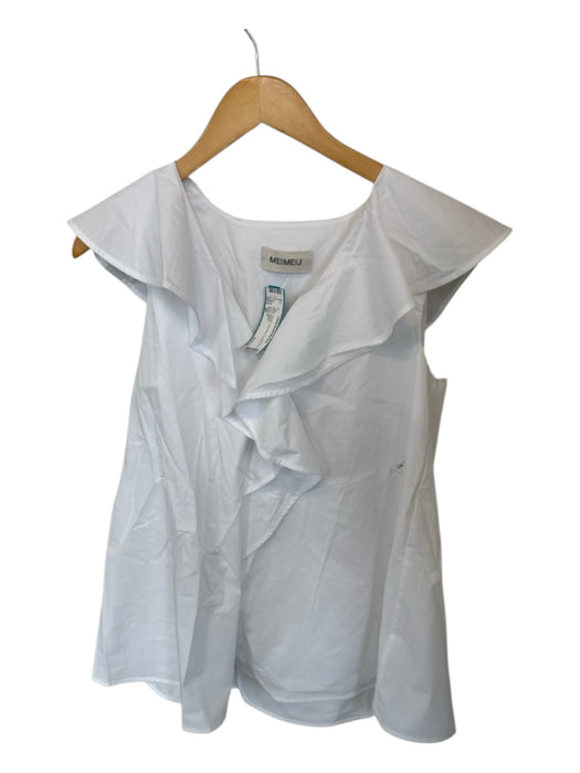 Meimeij Size 40 White Cotton Sleeveless Ruffles V Neck Top White / 40
