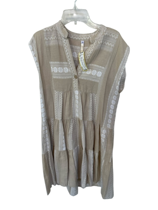 Uncle Frank Size S Beige & White Cotton Sleeveless Woven Detail Mini Dress Beige & White / S