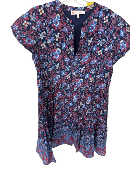 Jude Connally Size M Navy & Red Cotton V Neck Knee Length Short Sleeve Dress Navy & Red / M