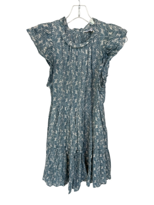 Olivaceous Size L Slate Blue & Cream Cotton Mini Ruffle Detail Dress Slate Blue & Cream / L