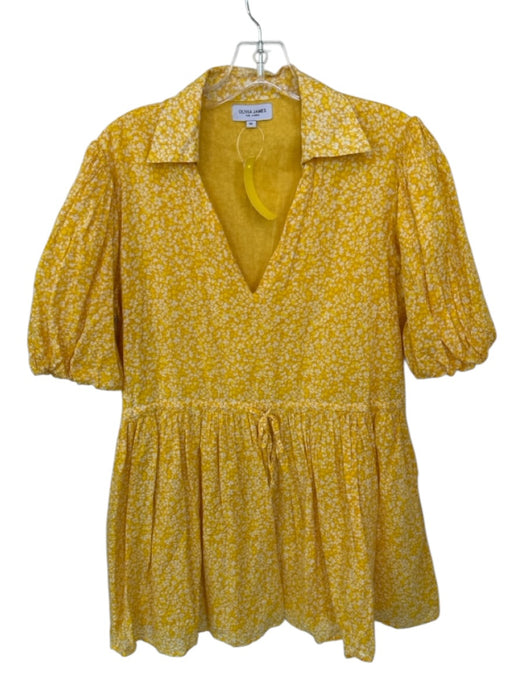 Olivia James the Label Size M Yellow & White Cotton V Neck Mini Collar Dress Yellow & White / M