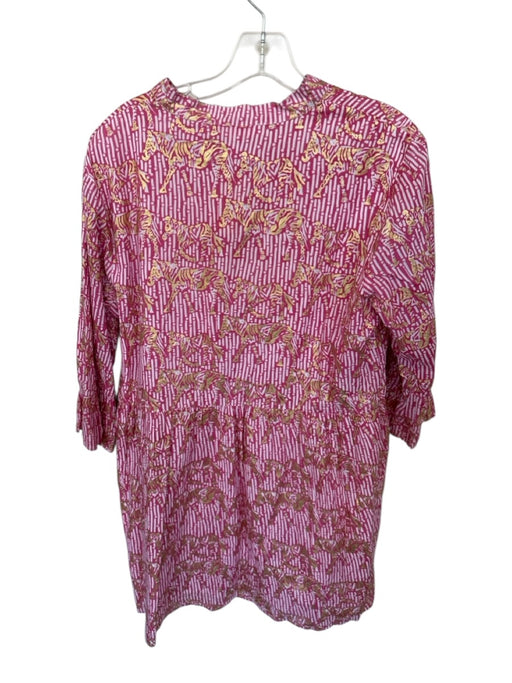 Jude Connally Size M Pink & White Cotton Gold Detail Long Sleeve Mini Dress Pink & White / M