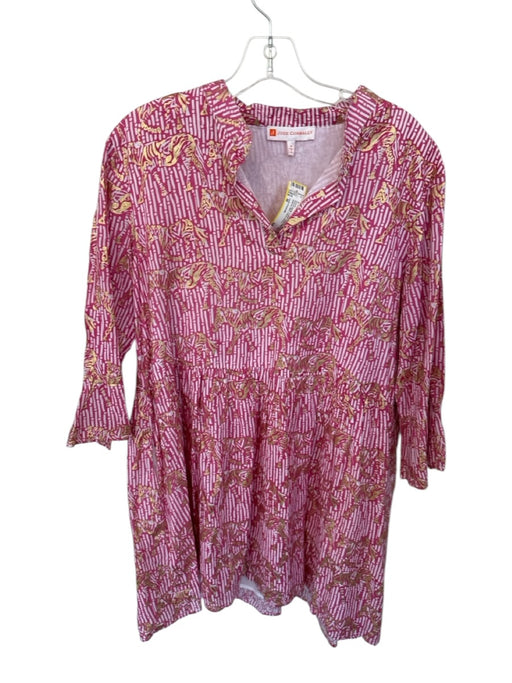 Jude Connally Size M Pink & White Cotton Gold Detail Long Sleeve Mini Dress Pink & White / M