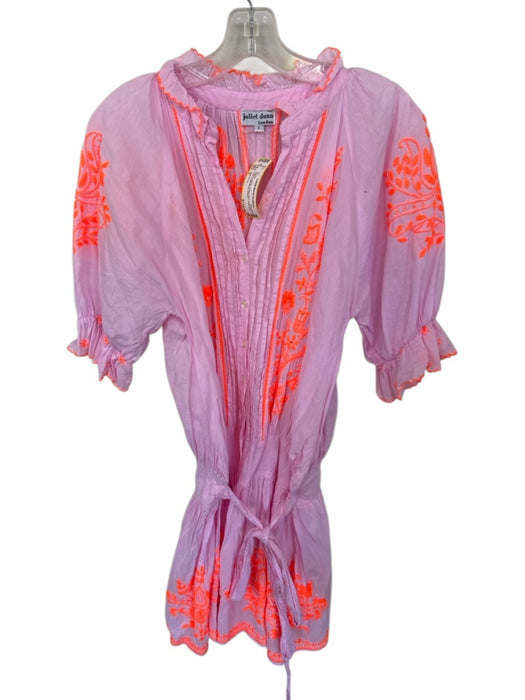 Juliet Dunn Size 3 Pink & Orange Cotton Mini embroider neck Ruffle Neck Dress Pink & Orange / 3