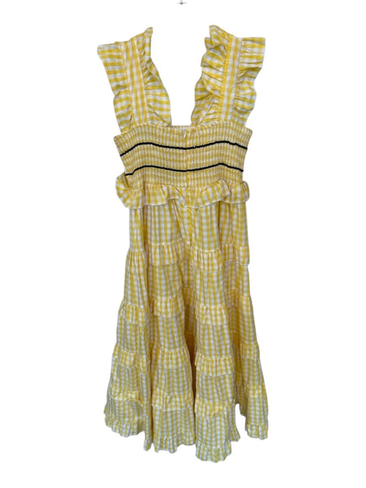 Dream Sister Jane Size M Yellow Cotton Blend Gingham Ruffle Ribbon Detail Dress Yellow / M