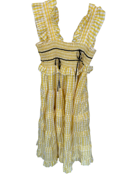 Dream Sister Jane Size M Yellow Cotton Blend Gingham Ruffle Ribbon Detail Dress Yellow / M