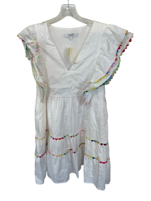 CROSBY by Mollie Burch Size M White Cotton V Neck Flutter Sleeve Mini Dress White / M