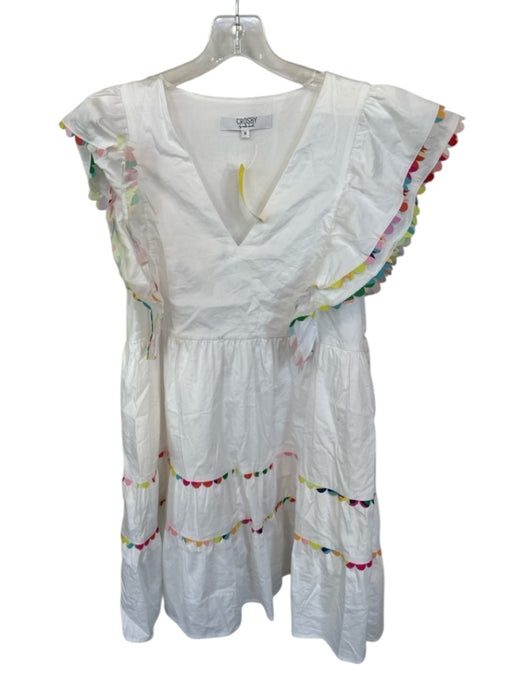 CROSBY by Mollie Burch Size M White Cotton V Neck Flutter Sleeve Mini Dress White / M