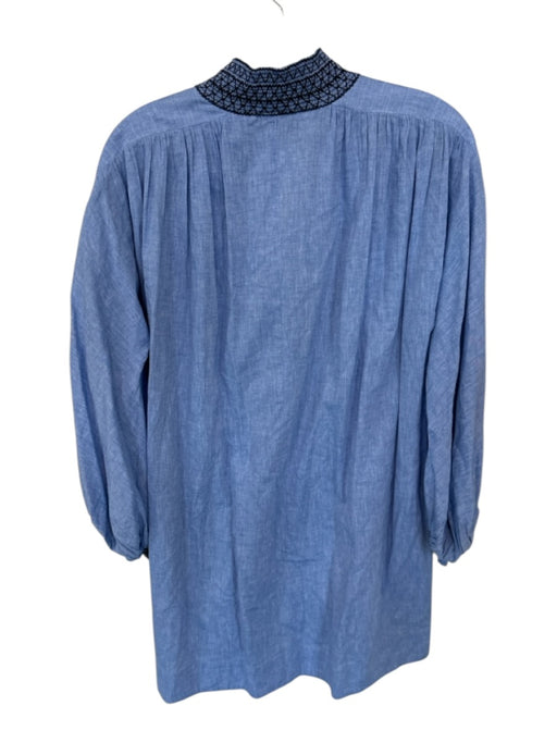 Tuckernuck Size M Cornflower Blue Cotton & Linen Long Sleeve Buttons Mini Dress Cornflower Blue / M