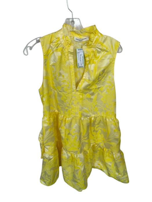 Amanda Uprichard Size L Yellow Polyester jaquard Sleeveless Flowers V Neck Dress Yellow / L