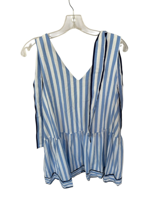 Entro Size L Blue & White Polyester Tie Straps Striped V Neck Dress Blue & White / L