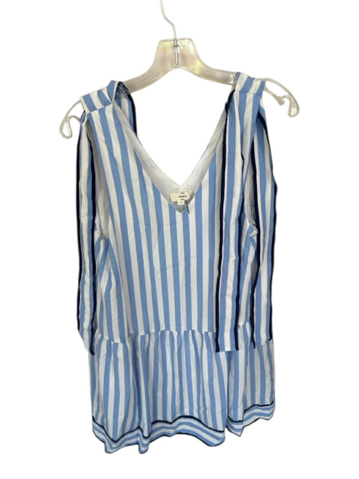Entro Size L Blue & White Polyester Tie Straps Striped V Neck Dress Blue & White / L
