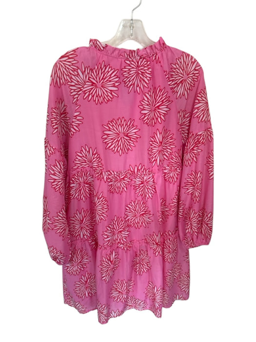 J. Marie Size M Pink & Red Cotton Floral Peasant Long Puff Sleeve Short Dress Pink & Red / M