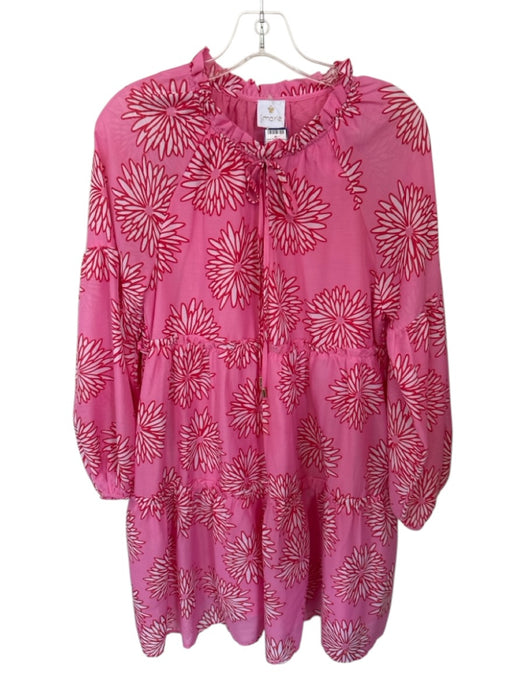J. Marie Size M Pink & Red Cotton Floral Peasant Long Puff Sleeve Short Dress Pink & Red / M