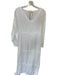 Bellambia Size M White Linen crotchet V Neck Long Sleeve Maxi Dress White / M