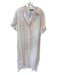 Charlie Size L White & Pink Linen Striped Collar Buttons Cuff Sleeve Dress White & Pink / L