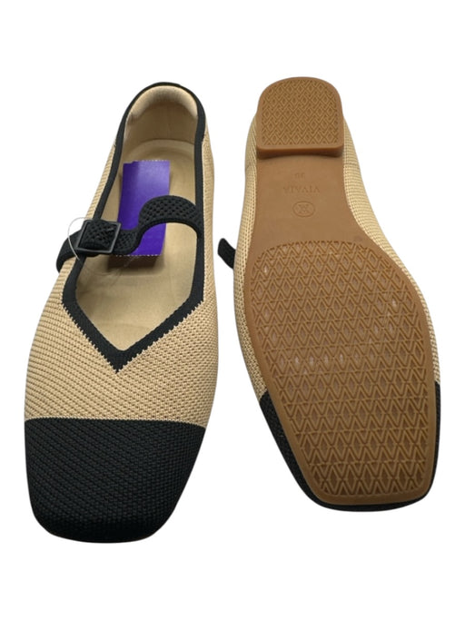 Vivaia Shoe Size 39 Black & Tan Knit Buckle Color Block Mary Jane Flats Black & Tan / 39