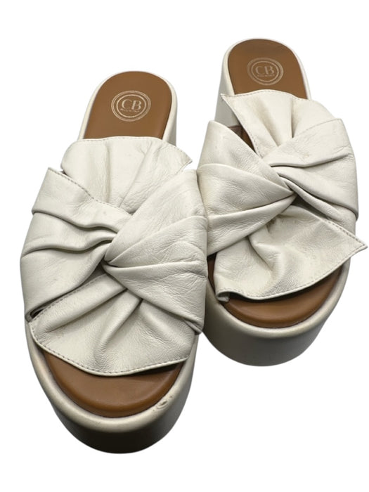 CB Shoe Size 38 Cream Faux Leather Platform Front Twist Sandals Cream / 38