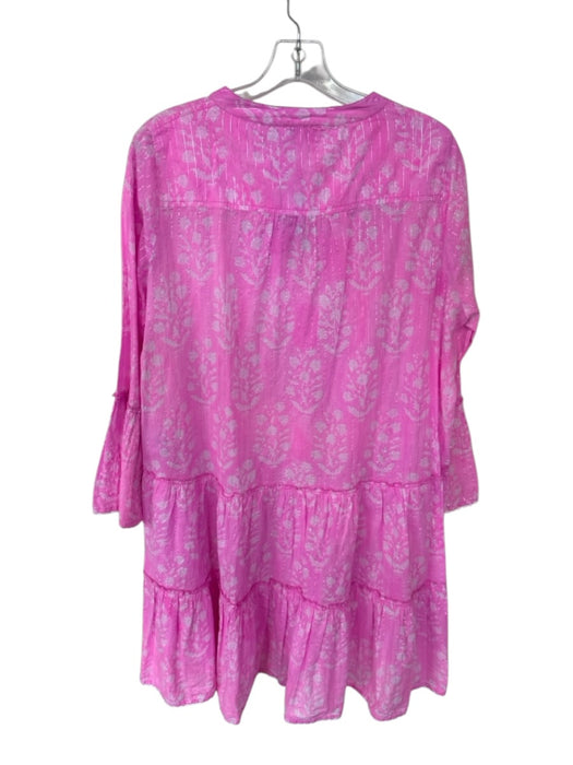 Juliet Dunn Size 2 Pink Cotton Blend Long Sleeve Metallic Tiered Dress Pink / 2