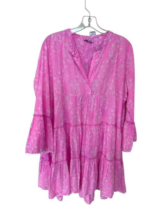 Juliet Dunn Size 2 Pink Cotton Blend Long Sleeve Metallic Tiered Dress Pink / 2