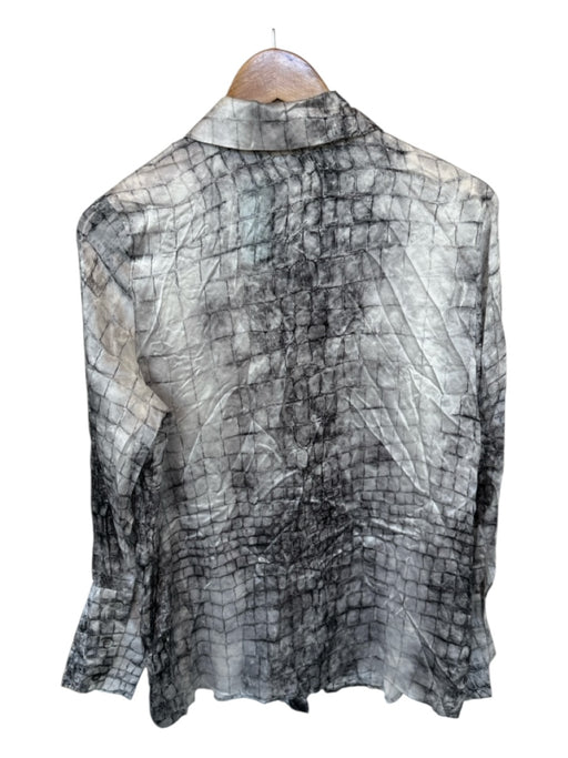 Marina Rinaldi Size Est xl White & Gray Silk Long Sleeve Croc Print Top White & Gray / Est xl