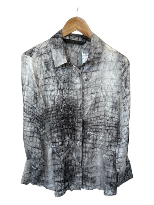 Marina Rinaldi Size Est xl White & Gray Silk Long Sleeve Croc Print Top White & Gray / Est xl