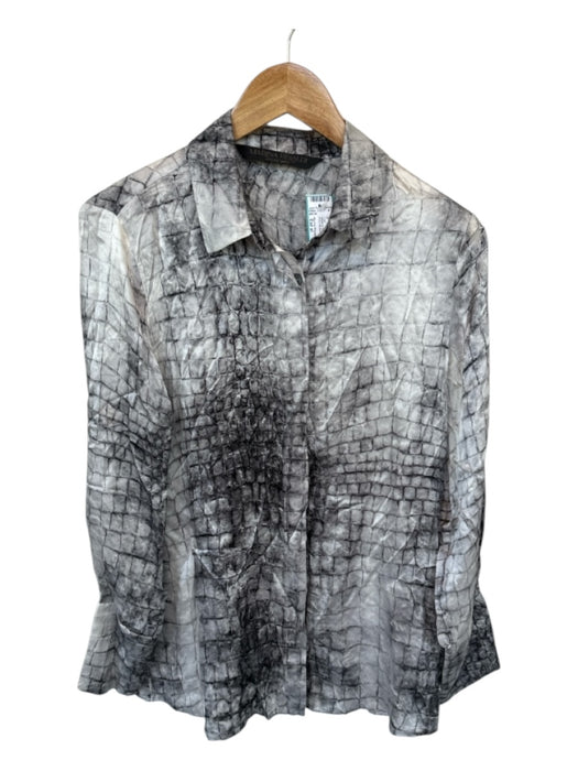 Marina Rinaldi Size Est xl White & Gray Silk Long Sleeve Croc Print Top White & Gray / Est xl