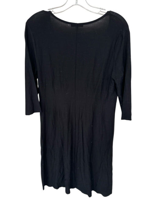 Eileen Fisher Size M Black Rayon Blend 3/4 Sleeve V Neck Midi Dress Black / M
