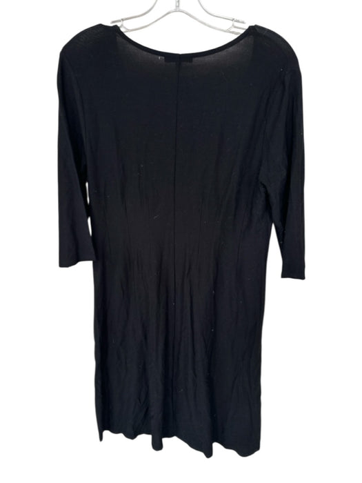 Eileen Fisher Size M Black Rayon Blend 3/4 Sleeve V Neck Midi Dress Black / M